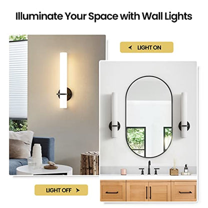 AIJIASI 18 Inch Wall Sconces Set of Two, Black Bathroom Sconces 18W 2700K-5000K LED Dimmable Modern Wall Sconces with Acrylic Shade for Bedroom Living Room Hallway Stairway - color: Black, size: Hardwired (18in-2pcs)