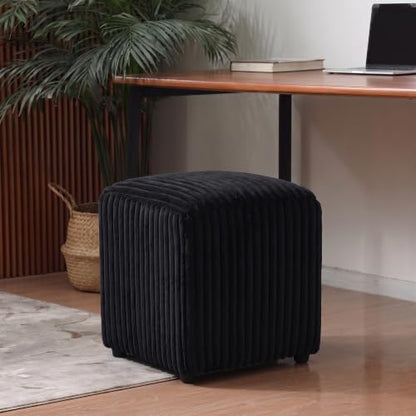 Modern Square Vanity Stool, Small Striped Pattern Ottoman, Cute Velvet Foot Stool, Tufted Fabric Footrest, Upholstered Vanity Chair, Stool for Makeup, Bedroom, Living Room (2, Square-Black) - color: Square-black