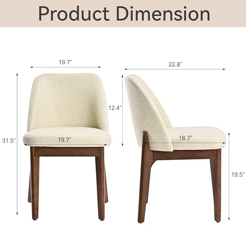 VKNOW Dining Chairs Set of 2, Faux Leather Wooden Kitchen Chairs, Beige | Modern Upholstered Side Chair with Rubberwood Legs for Kitchen Dining Room Restaurant, No Wobble - color: Beige, size: Set of 2