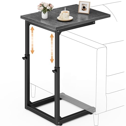 C-Shaped End Table, 33" Tall C Table Adjustable Height Side Table, Small Couch Table with Metal Frame, Slide Under Sofa TV Tray for Living Room, Bedroom, Bedside, Small Spaces, Gray Walnut - color: Gray Walnut, style: Ordinary