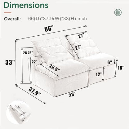 Apartment, Modular Sofa,Chair,2 Seats,Fabric,Upholstered,Soft,Lumbar Pillow, with backrest,Reading Nook, Living Room, Lounge,No Armrests,66 * 37.9 * 33''