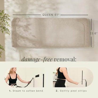 Hearth & Harbor Wall Mounted Queen Headboard Only, Bed Headboard Queen Size | Easy Assemble, Floating Peel & Stick, Upholstered Boucle, 3D Stitched Wall Panels, 5 Strips of 3M Tape Included, Beige - color: 03-beige, size: Queen