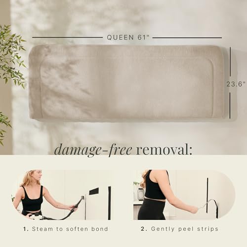 Hearth & Harbor Wall Mounted Queen Headboard Only, Bed Headboard Queen Size | Easy Assemble, Floating Peel & Stick, Upholstered Boucle, 3D Stitched Wall Panels, 5 Strips of 3M Tape Included, Beige - color: 03-beige, size: Queen