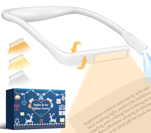 Neck Light, Rechargeable Book Light for Reading, Bright Dual Lamps | 3 Color Stepless Dimming Needlepoint Light, Sewing Knitting Gifts Crochet Accessories Crafts, White Elephant Gifts Christmas - color: White