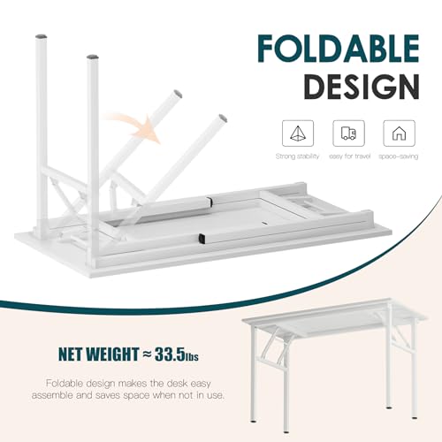 DlandHome 39" Computer Desk with Power Outlets & LED Lights, White, Bedroom | Folding Desk with Monitor Stand, Writing Study Table Gaming Desk, Metal Frame, Fully Assembled, Home Office Small Spaces - color: White + White, size: 39 Inches + Outlets