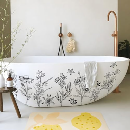 Tanlaby Sketch Black Flower Wall Decals Wildflower Floral Wall Stickers | Retro Peel and Stick Vinyl Art Decor for Bedroom Living Room Office Sofa TV Backdrop