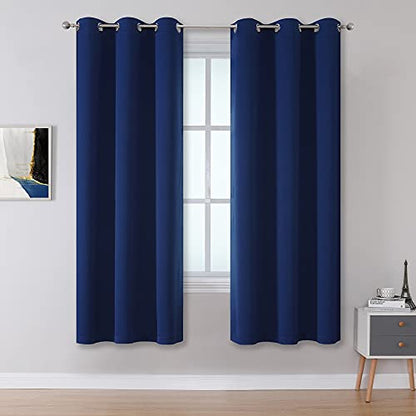 Navy Blue Kitchen Curtains for Bedroom - Curtains Thermal Insulated Curtain Panels 34 Inch, Grommet Cafe Curtains(Navy, 34" Wide by 63" Long, 2 Panels) - color: Navy Blue, size: 34"W x 63"L (Pack of 2)