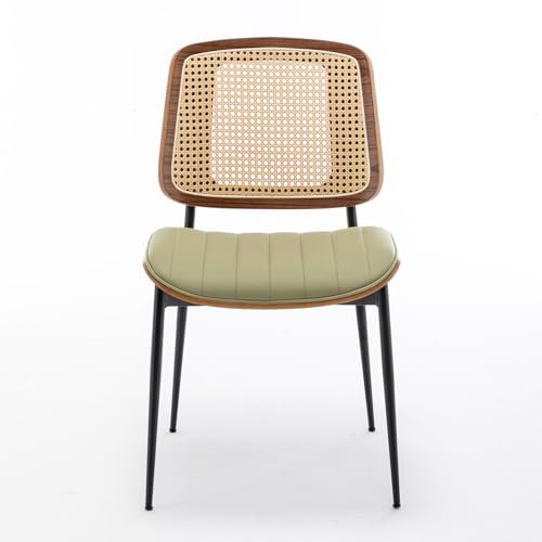 LUNLING Dining Chairs Set of 2 Mid Century Modern Retro Faux Leather Kitchen Chairs with Walnut Bentwood Upholstered Seat Metal Legs Adjustable Foot for Kitchen Dining Room Chairs(LightGreen) - color: Green2, size: Set of 2