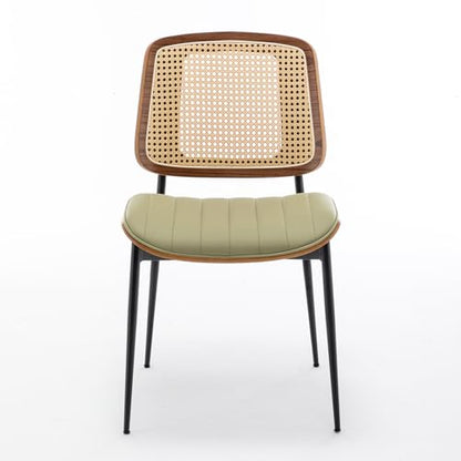 LUNLING Dining Chairs Set of 2 Mid Century Modern Retro Faux Leather Kitchen Chairs with Walnut Bentwood Upholstered Seat Metal Legs Adjustable Foot for Kitchen Dining Room Chairs(LightGreen) - color: Green2, size: Set of 2