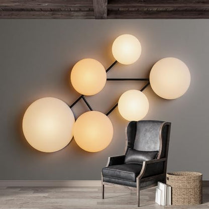 Custom Size 3D Printed Wall Mural， Modern Geometric Spheres Light Shape Minimalist Abstract Design，SelfAdhesive Art Prints wall Fabric (No PVC) Removable Wallpaper for Home Decor