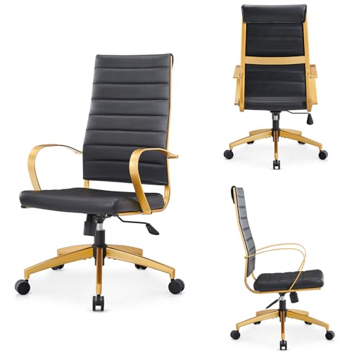 lux Modern Desk Chairs with Wheels and arms Ergo Chairs high Back Chair Computer Leather Modern Chair Leather Office Executive Chair (GD-Black) - color: Gd-black