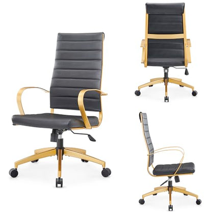 lux Modern Desk Chairs with Wheels and arms Ergo Chairs high Back Chair Computer Leather Modern Chair Leather Office Executive Chair (GD-Black) - color: Gd-black