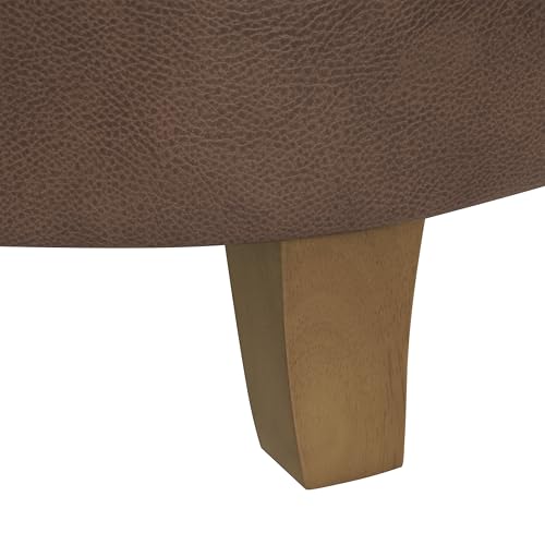 HomePop 19" Faux Leather Button Tufted Round Storage Ottoman - Brown - color: Brown Faux Leather