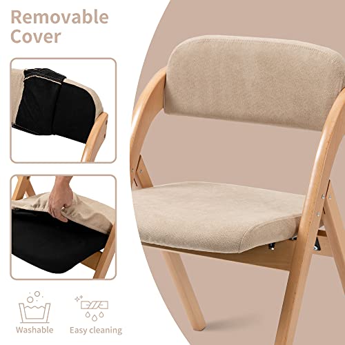 Folding Chairs with Cushion Padded Foldable Chiars 4 Pack | Wooden Dining Fold Seat with Removable Cover Extra Chair for Guests Kitchen Office Wedding Party Picnic, Khaki - color: Khaki, size: 4PCS