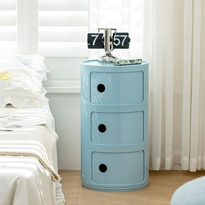 3 Tier Round Nightstand with Drawer, Royal Blue Round Side Table Small Plastic Storage End Table for Bedroom, Living Room, Bathroom - color: Royal Blue