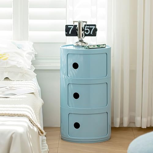 3 Tier Round Nightstand with Drawer, Royal Blue Round Side Table Small Plastic Storage End Table for Bedroom, Living Room, Bathroom - color: Royal Blue