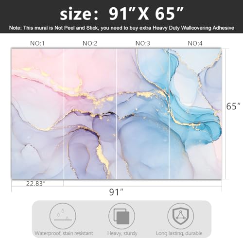 -Coloured Marbled Fabric Wallpaper Abstraction Golden Art Living Room Bedroom Bathroom Wall Mural- 91"x65"（ not Peel and Stick） - color: Marble 01, size: 91" x 65"