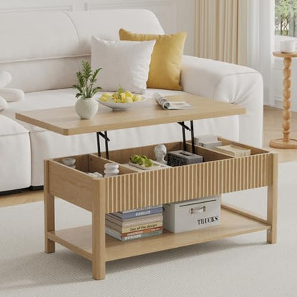 Lift Top Coffee Table,Wooden Rectangle Coffee Table with Hidden Storage Compartment,Open Shelf,Solid Wood Legs,Suitable for Living Room,Office (B-Lift Coffee Table-Oak) - color: B-lift Coffee Table-oak