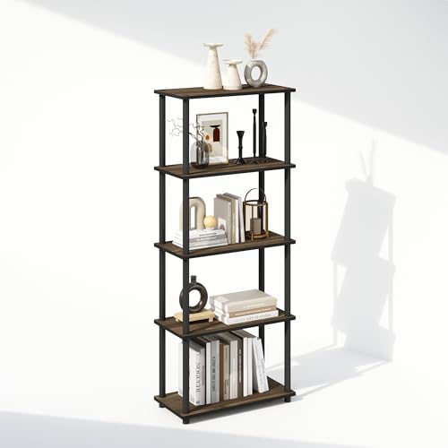 Furinno Turn-N-Tube Book Shelf, 5-Tier Bookshelf, Bookcase with Multipurpose Compact Display Rack, 11.6 x 23.6 x 57.4, for Living Room, Bedroom, Home Office, Columbia Walnut/Black - color: Columbia Walnut/Black, size: 5-Tier Round Tube