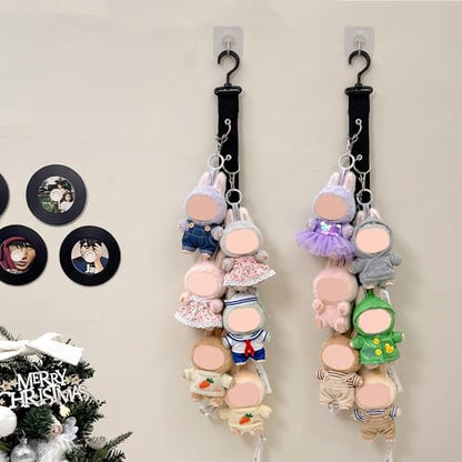 Plush Doll Hanging Storage Rope Display Rack with 8 Clips – Wall Hanging Organizer for Keychain Plushies, Mini Toys– Holds up to 3kg (Black) - color: 1 PCS Black