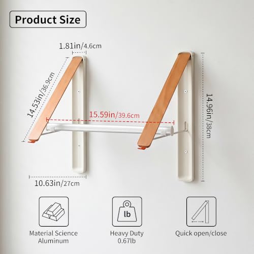 LEQ Clothes Drying Rack Wall Mounted, Foldable Laundry Drying Rack with Wood-Tone Aluminum Frame, Rustproof Retractable Clothes Hanger for Small Laundry Room, Bathroom, Balcony,(White, 2 Racks + Rod) - size: 2 Racks+Rod