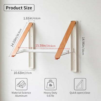 LEQ Clothes Drying Rack Wall Mounted, Foldable Laundry Drying Rack with Wood-Tone Aluminum Frame, Rustproof Retractable Clothes Hanger for Small Laundry Room, Bathroom, Balcony,(White, 2 Racks + Rod) - size: 2 Racks+Rod