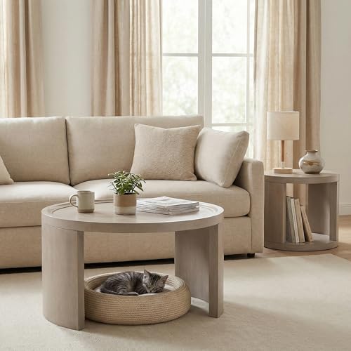 Round Nesting Coffee Table Set of 2, 31.5 and 18 in, Gray | Round coffee table set, nesting tables for living room, use separately, space-saving design - color: Grey