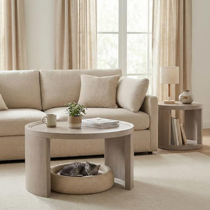 Round Nesting Coffee Table Set of 2, 31.5 and 18 in, Gray | Round coffee table set, nesting tables for living room, use separately, space-saving design - color: Grey