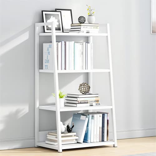 IOTXY 4 Tier Ladder Shelf Bookcase, 19.7" x 11.8" x 38" in, White | Stable Trapezoid Iron Frame, Fits Books Decor and Toys, Holds 20 Lbs per Shelf, Suitable for Living Room and Bedroom - color: White, size: 4-Tier