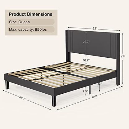 Gizoon Queen Bed Frame with Wingback Headboard, Upholstered Platform Bed | Bed Frame with Padded Headboard,Wooden Slats, Noise-Free, No Box Spring Needed, Easy Assembly,Dark Grey - color: Dark Grey, size: Queen
