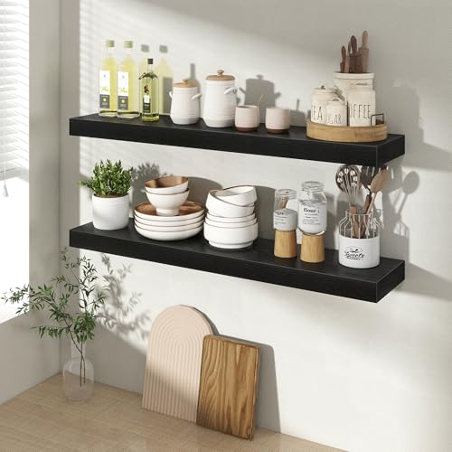 Acovy 30 Inch Floating Shelves for Wall 2 Pack, 30" Wall Shelves for Books, Storage, Decor, Wall Mounted Floating Shelf with Invisible Brackets for Kitchen, Living Room, Black - color: Black, size: 6.5"Wx30"L-2pcs
