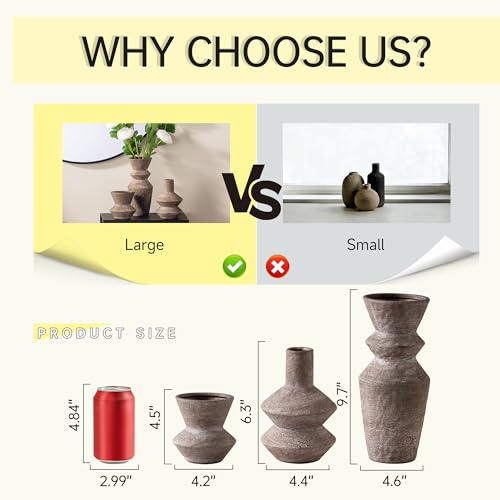 Ceramic Vase Home Table Decor - Brown Flower Vase Set of 3 Living Room Kitchen Decorations Farmhouse Modern Rustic Vases Decorative Centerpiece for Shelf Bedroom Office Bathroom Dining Coffee Desk - color: 10-classic