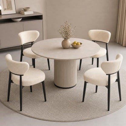 Dining Chairs Set of 4, Modern Upholstered Fabric Dining Chairs | Thick Padded Seat, Textured Fabric, Curved Back, Metal Frame, Dining Room, Kitchen, Breakfast Nook, Restaurant, Beige - color: Beige, size: Set of 4