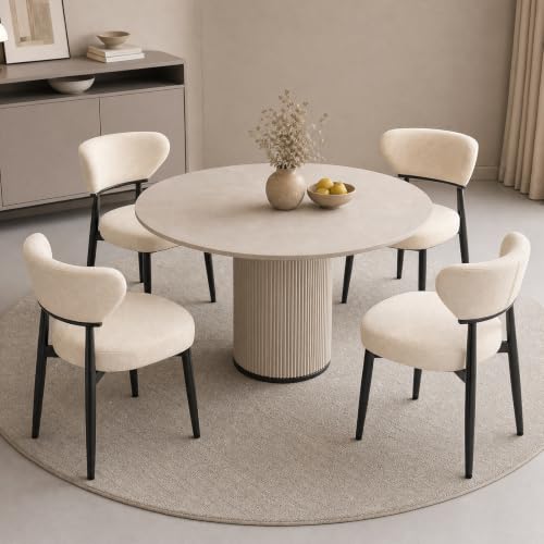 Dining Chairs Set of 4, Modern Upholstered Fabric Dining Chairs | Thick Padded Seat, Textured Fabric, Curved Back, Metal Frame, Dining Room, Kitchen, Breakfast Nook, Restaurant, Beige - color: Beige, size: Set of 4