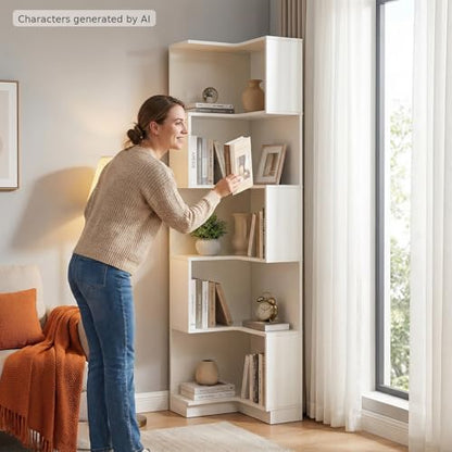 Corner Bookshelf, 5 Tier Tall Corner Bookcase with LED Lights, Freestanding L Shaped Open Display Shelf for Living Room, Bedroom, Home Office (White) - style: White-without drawers