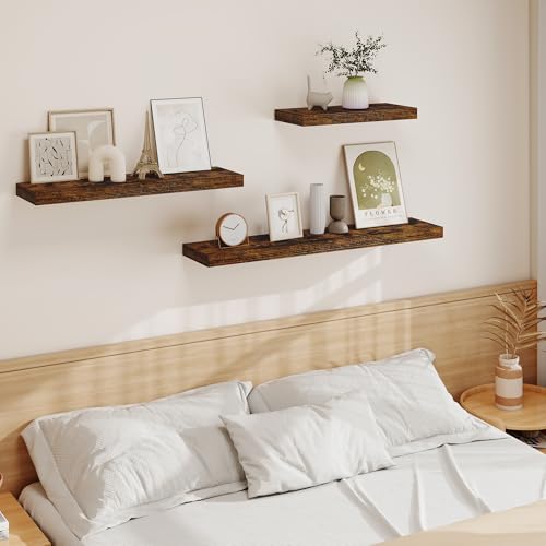 Vivelove Floating Shelves 9 inch Deep 40”Long Set of 2, Rustic Brown | Easy Install With Hardware, 1.5" Thick, Invisible Brackets, Wall Mounted, No Sagging, For Any Room - color: Rustic Brown, size: 40”wx9.3”dx1.5”h