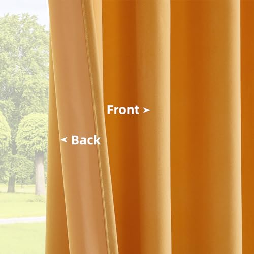 Joydeco Yellow Velvet Curtains 63 inch Length 2 Panels, Luxury Blackout Rod Pocket Thermal Insulated Window Curtains, Super Soft Room Darkening Drapes for Living Dining Room Bedroom,W52 x L63 inches - color: Rod Pocket | Golden Yellow, size: 52"W x 63"L (