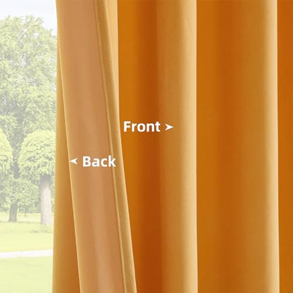 Joydeco Yellow Velvet Curtains 63 inch Length 2 Panels, Luxury Blackout Rod Pocket Thermal Insulated Window Curtains, Super Soft Room Darkening Drapes for Living Dining Room Bedroom,W52 x L63 inches - color: Rod Pocket | Golden Yellow, size: 52"W x 63"L (