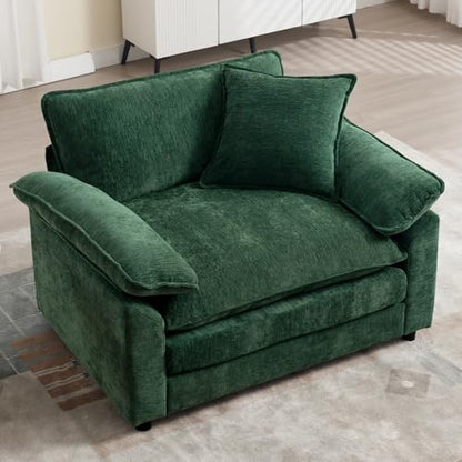 Green Modern Oversized Chair, Comfy Chenille Accent Chair Large Upholstered Armchair with Extra Thick and Deep Seat Lounge Chair for Living Room,Bedroom,Apartment - color: Green, size: 1