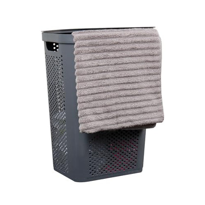 Mind Reader 60L Slim Laundry Hamper, Clothes Basket, Lid, Ventilated, Plastic, Set of 2, Gray - color: Gray, size: 2-Pack