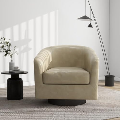 Swivel Barrel Accent Chair, Comfy Reading Armchair, Cream, Set of 2 | Club Chairs for Adults, Low-Back Design, Modern Round Style, Solid Wood Frame & Metal Swivel Base, For Living Room & Bedroom - color: Cream