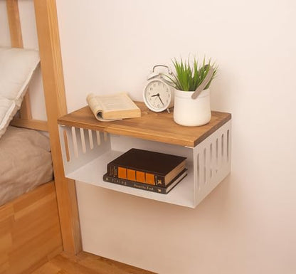 Floating Nightstand with White Metal Base, Wooden Top and Sturdy Metal Base, Minimalist Bedside Table, Wall Mounted Shelf, Bedside Shelf (Capetown) - color: Capetown