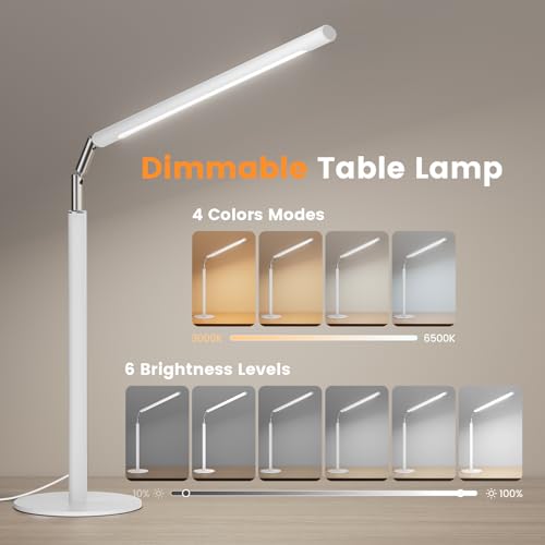 White LED Desk Lamp, 16" Dimmable Metal Desk Light with Base, 15W 1200LM, Adapter Included, Color & Brightness Adjustable, Modern Tall Table Lamp for Home Office Reading Study Task Laptop - color: White