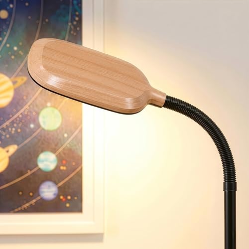 Brightech Litespan - LED Floor Reading Lamp, Modern Wooden Style, Adjustable Gooseneck, 850-950 Lumens, 12W, 3-Year Warranty - color: Wood