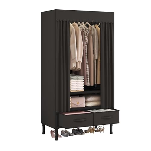 Portable Closet with Drawers 27.5"x17.7"x65.7" Wardrobe Closet Black | Portable Closet for Hanging Clothes, Fabric Drawers and Hanging Rod, Portable Wardrobe Storage for Bedroom or Dorm Use - color: Black-b, size: 27.5" L