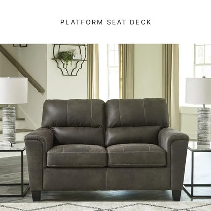 Signature Design by Ashley Modern Faux Leather Loveseat, Small Sofa, Gray | Sag-resistant proprietary platform foundation, Compact 61-inch profile for tight spaces, Navi Series - color: Grey, style: Loveseat