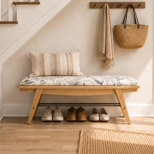 43.5'' Entryway Bench Linen Upholstered Shoe Benches Farmhouse Dining Table Benches for for Hallway Living Room Bedroom End of Bed, Floral Pattern - color: Floral Pattern, size: 43.5''