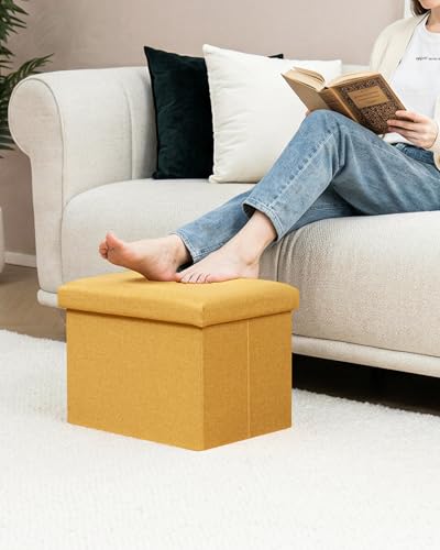 PINPLUS Flat Top Folding Linen Storage Ottoman 16.5", 36L Collapsible Storage Cube with Lid, 250 lbs Load Capacity, Fabric Foot Rest Seat for Living Room, Bedroom, Closet,Yellow - color: Yellow