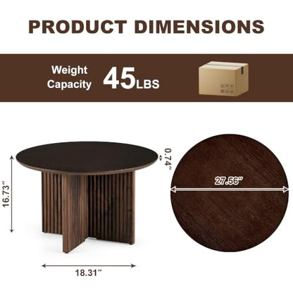 27" Round Coffee Table, Mid Century Modern Coffee Tables with Fluted Base, Wooden Circle Accent Center Table for Living Room Small Space Apartment Office, Walnut - color: Walnut, size: 27" Cross-leg Table