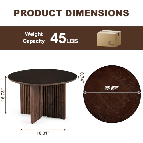 27" Round Coffee Table, Mid Century Modern Coffee Tables with Fluted Base, Wooden Circle Accent Center Table for Living Room Small Space Apartment Office, Walnut - color: Walnut, size: 27" Cross-leg Table